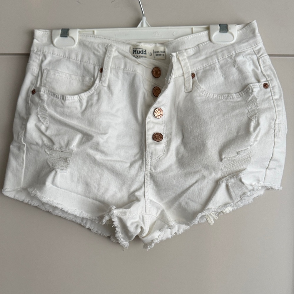 Mudd Women's Button-Up White Jean Shorts